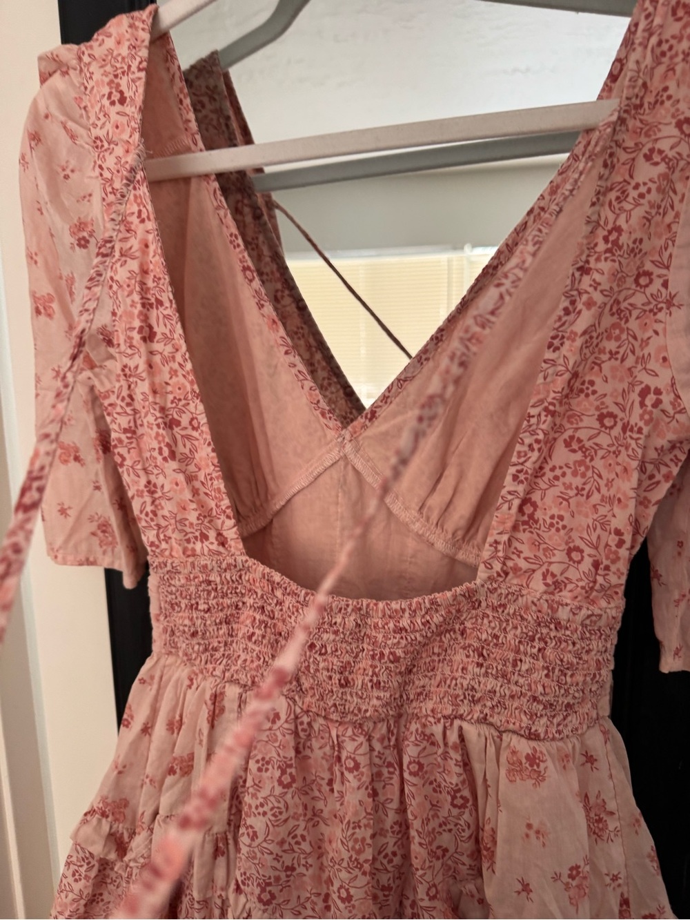 American Eagle Outfitters Blush Floral Tiered V-Neck Mini Dress - Picture 6 of 6